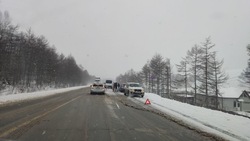 Водители встали в пробку из-за ДТП на корсаковской трассе утром 17 апреля